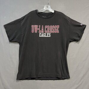 UW-LA Crosse Eagles Shirt Mens XL Black Distressed Faded Crewneck Champion